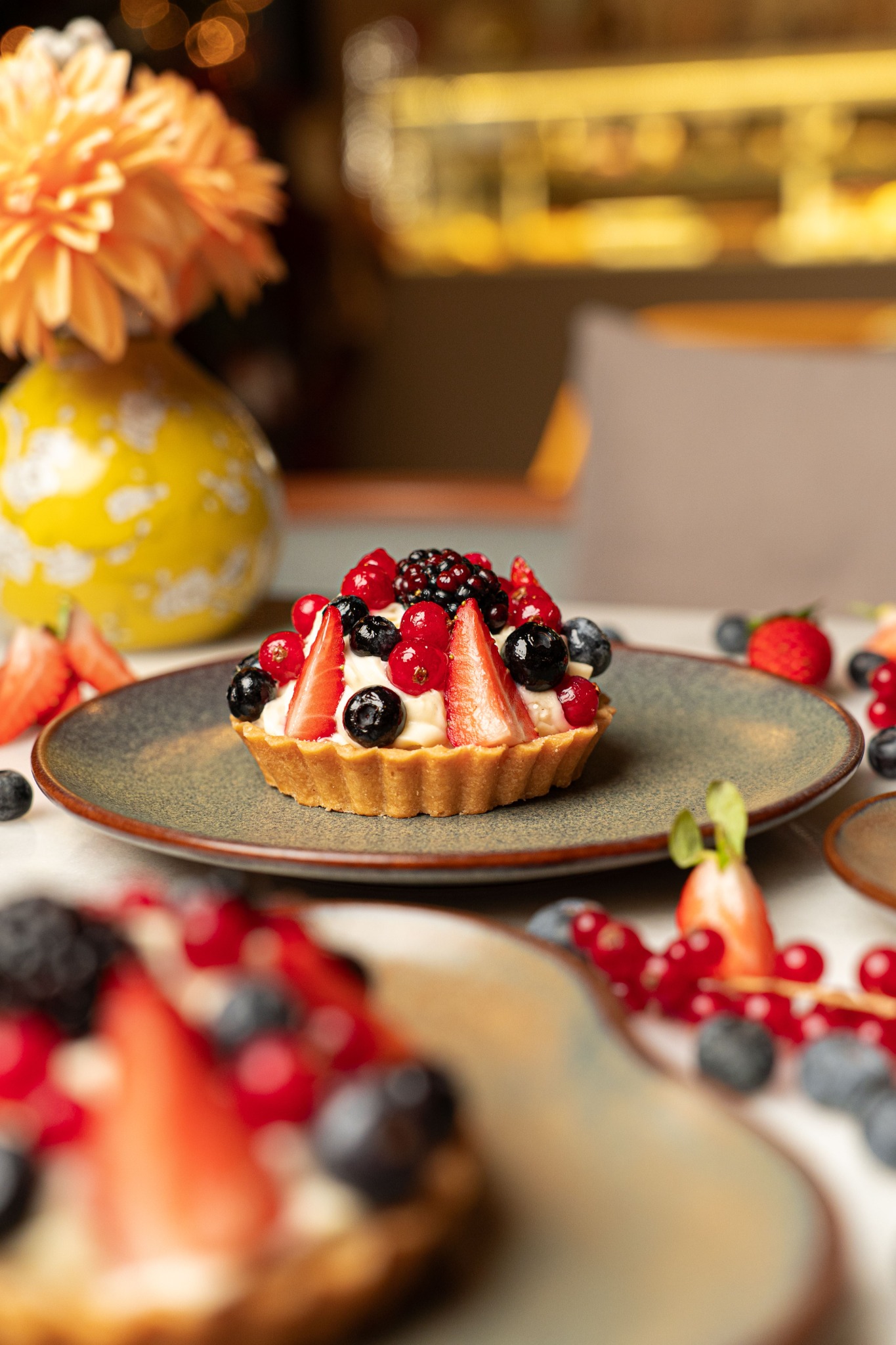 Fruit tart in an elegant hospitality setting